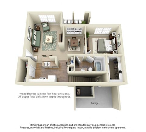 Floor plan for 1 bed, 1 bath, 815 sqft